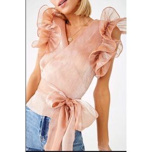Blush Sheer Metallic Wrap Top - Size S